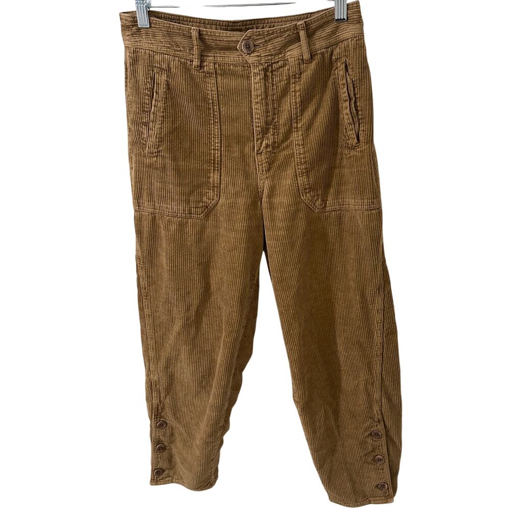 WRAP London Women's Tapered Trousers Corduroy Cotton Linen Brown Boho, Size 4